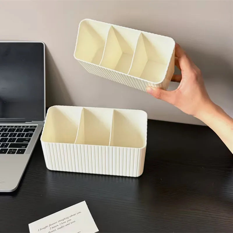 3-Compartment Striped Makeup Brush & Cosmetic Organizer