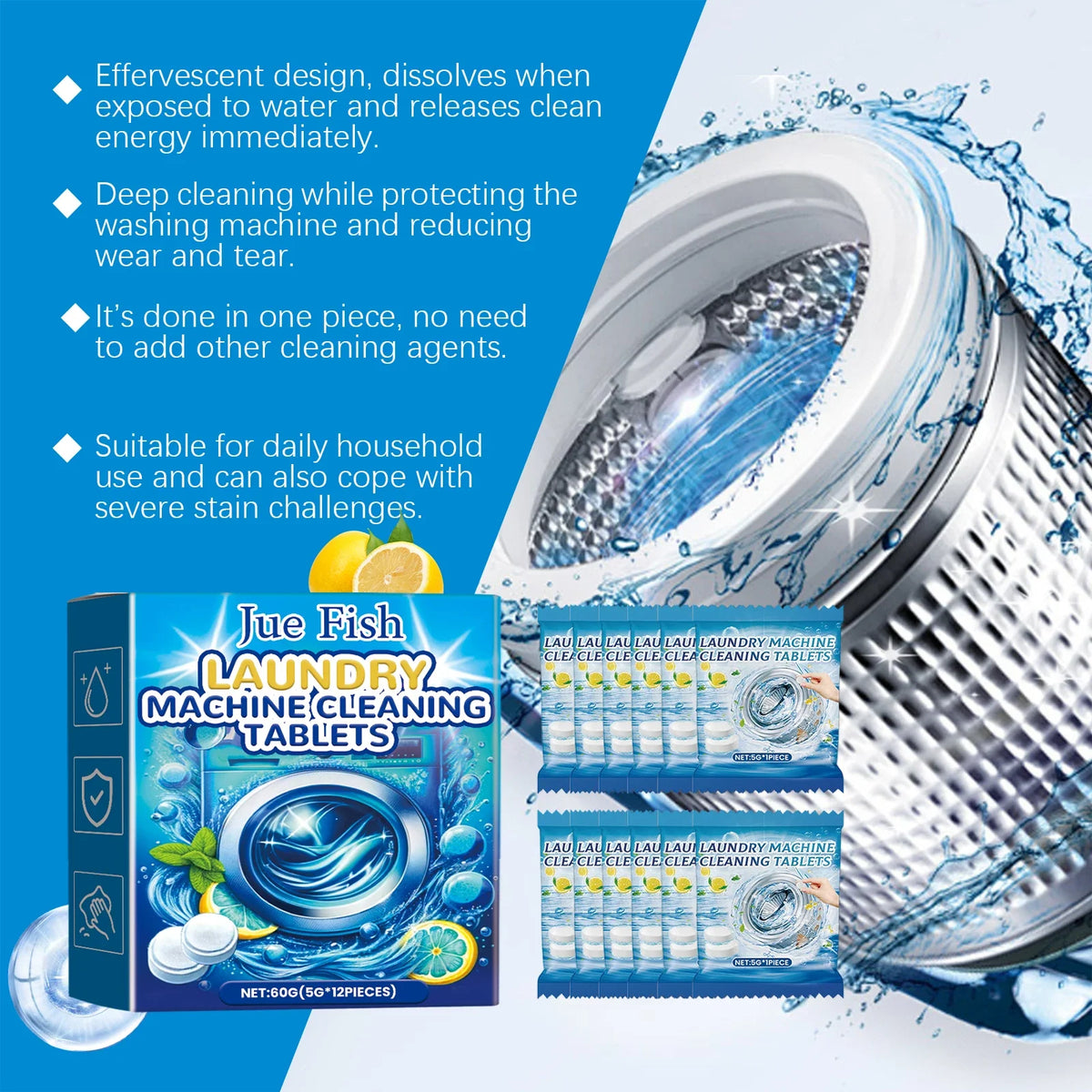Washing Machine Cleaning Tablets 12PCS – Deep Clean & Odor Free