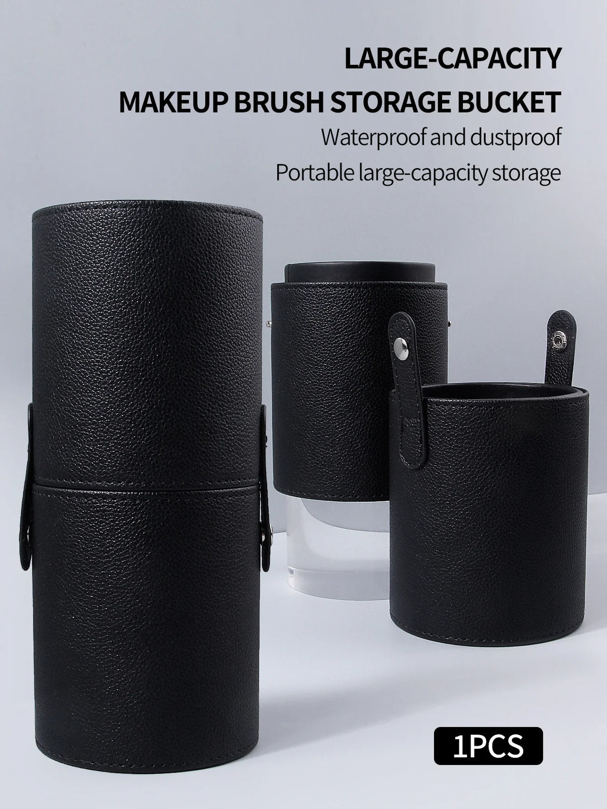 Litchi Leather Makeup Brush Holder – Large Cylinder Storage
