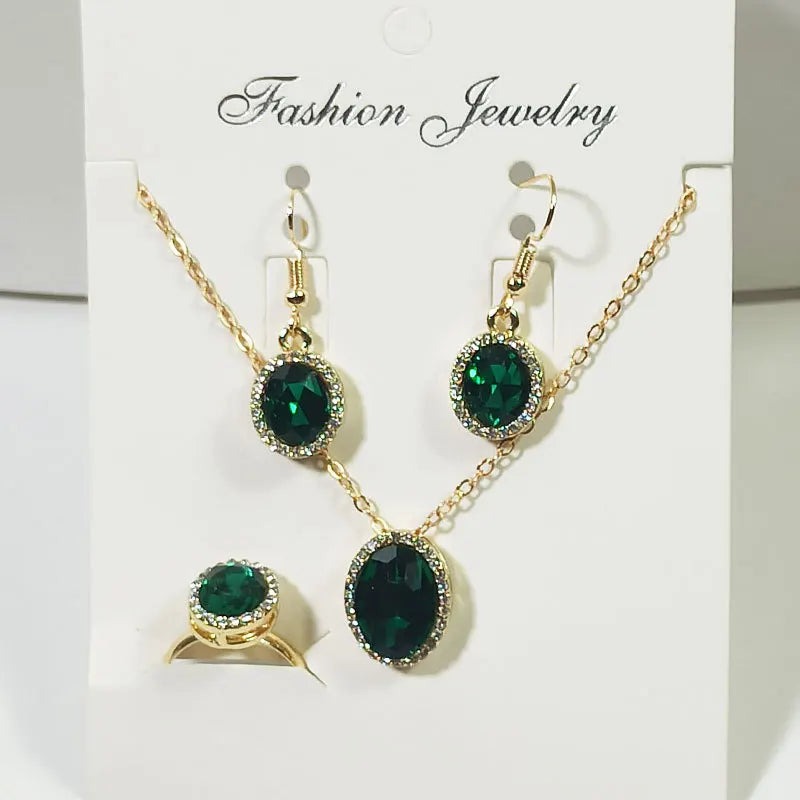 Crystal Oval Jewelry Set – Necklace, Earrings & Ring for Women