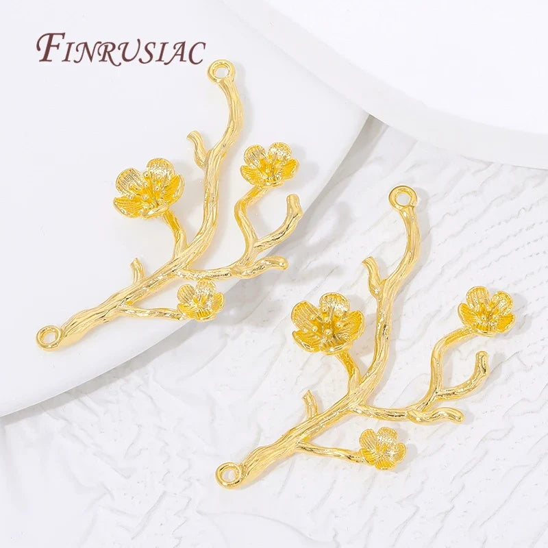 18K Gold Plated Plum Connector Charms | Brass DIY Jewelry Findings