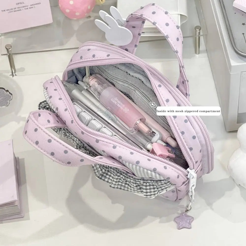 Pink Polka Dot Plaid Pencil Case – Large Capacity Itabag Pouch