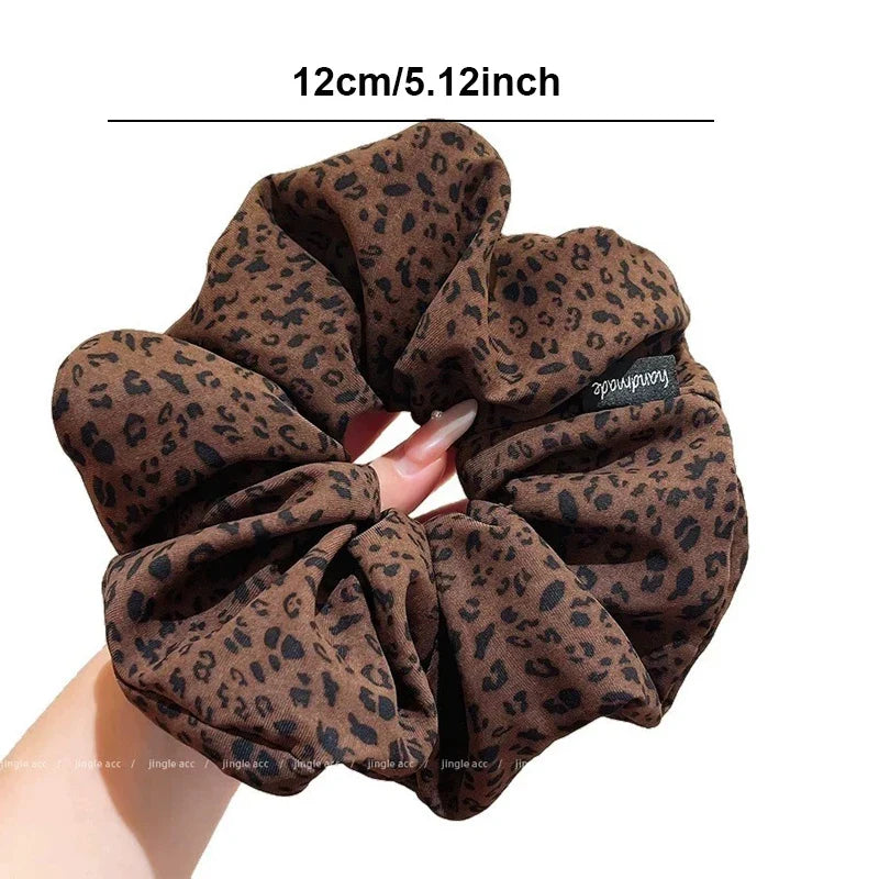 Oversized Leopard Print Scrunchies – Korean Hair Ties for Women