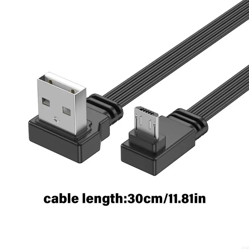 90° Dual Elbow USB-A to Micro USB Flat Silicone Cable 30cm