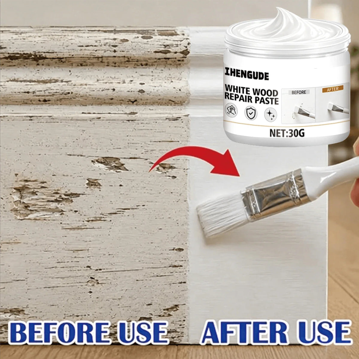 White Wood Repair Paste – Fix Scratches, Gaps & Worn Trim
