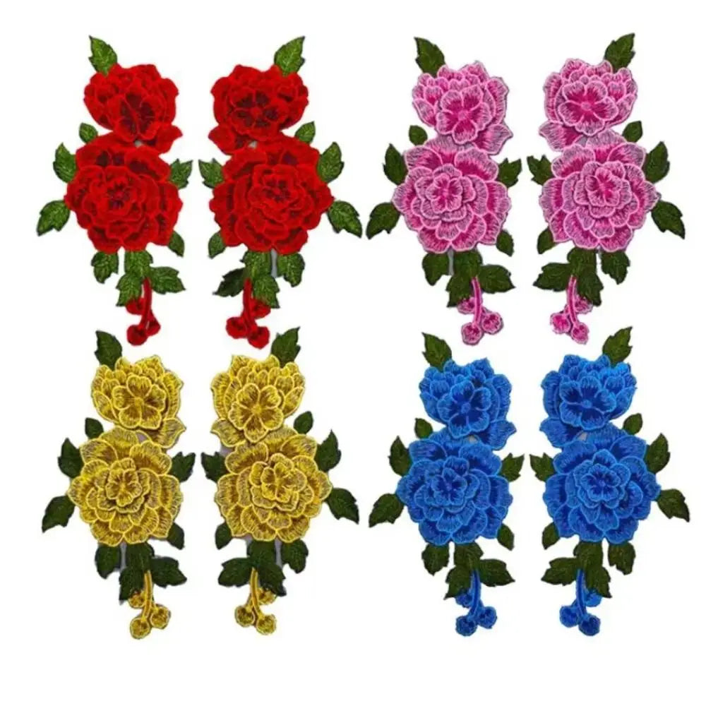 3D Flower Embroidery Sew-On Applique Patch Red 24x12cm