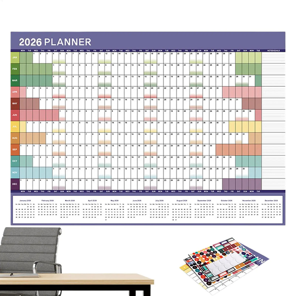 2026 Reusable Monthly Wall Calendar – Home, Office & School