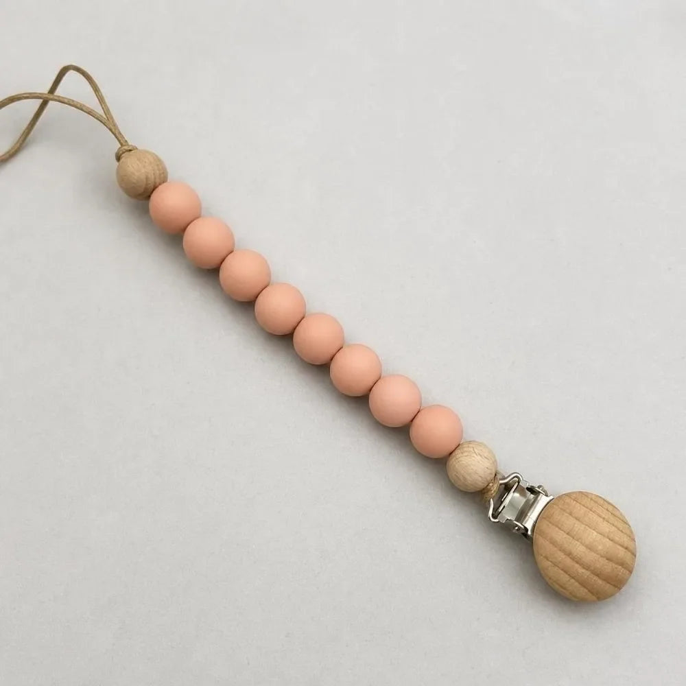 Silicone Wood Pacifier Clip – Food Grade Baby Soother Holder