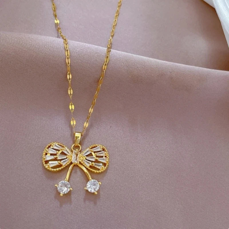 Butterfly Knot Pendant Necklace – Gold Stainless Steel Chain