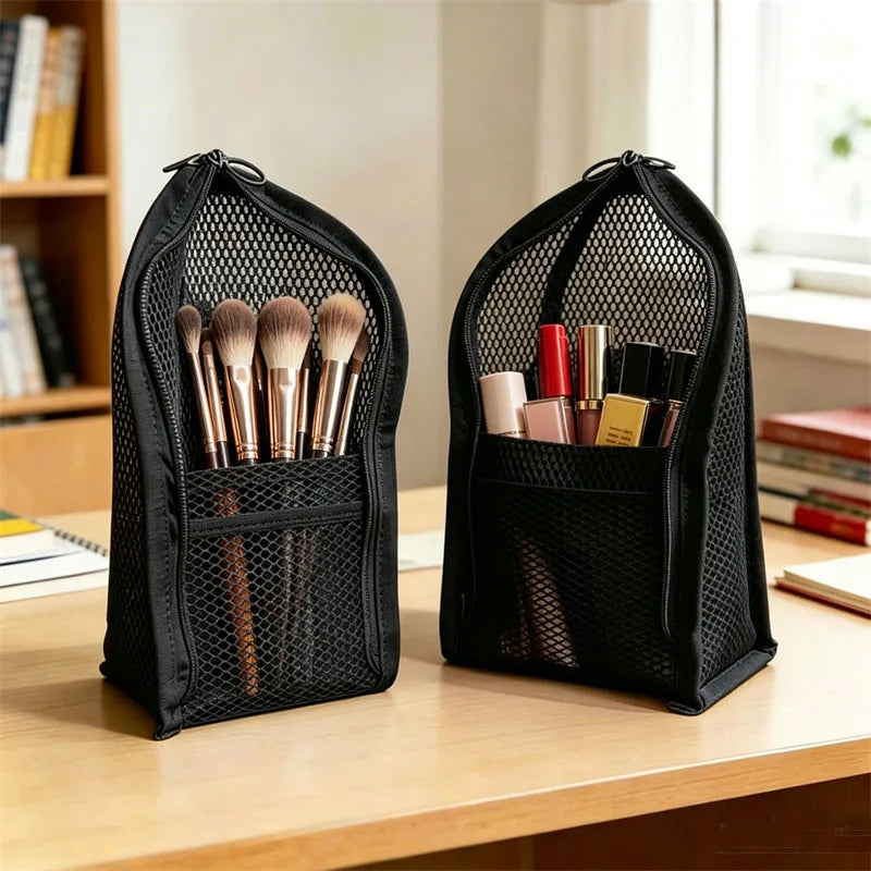 Standable Waterproof Mesh Makeup Brush Organizer Travel Bag
