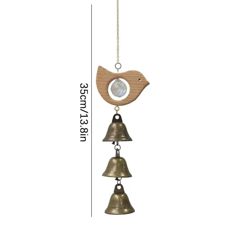 Wooden Fish & Bird Wind Chime – Crystal & Brass Bell Décor