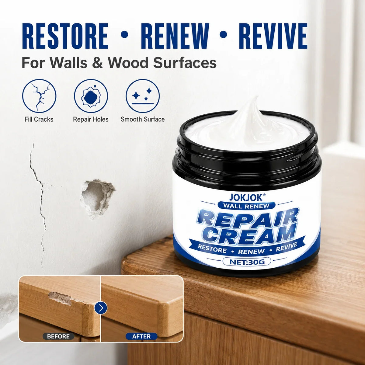 Universal White Wall Repair Putty – Quick-Drying Crack Filler
