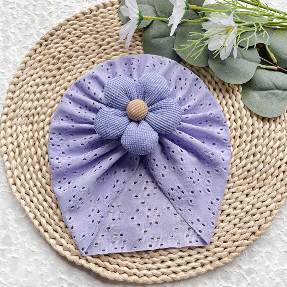 Soft Breathable Baby Girl Flower Knit Hat | Toddler Headwrap