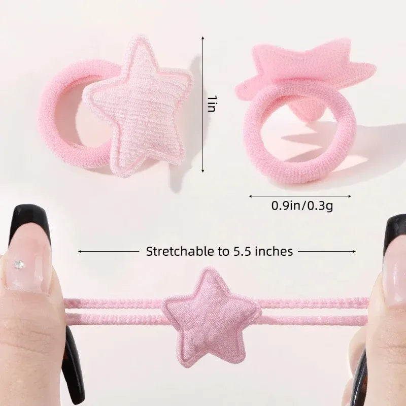 Girls Kids Hair Ties Pink Heart Star Ponytail Holders 10/20pcs