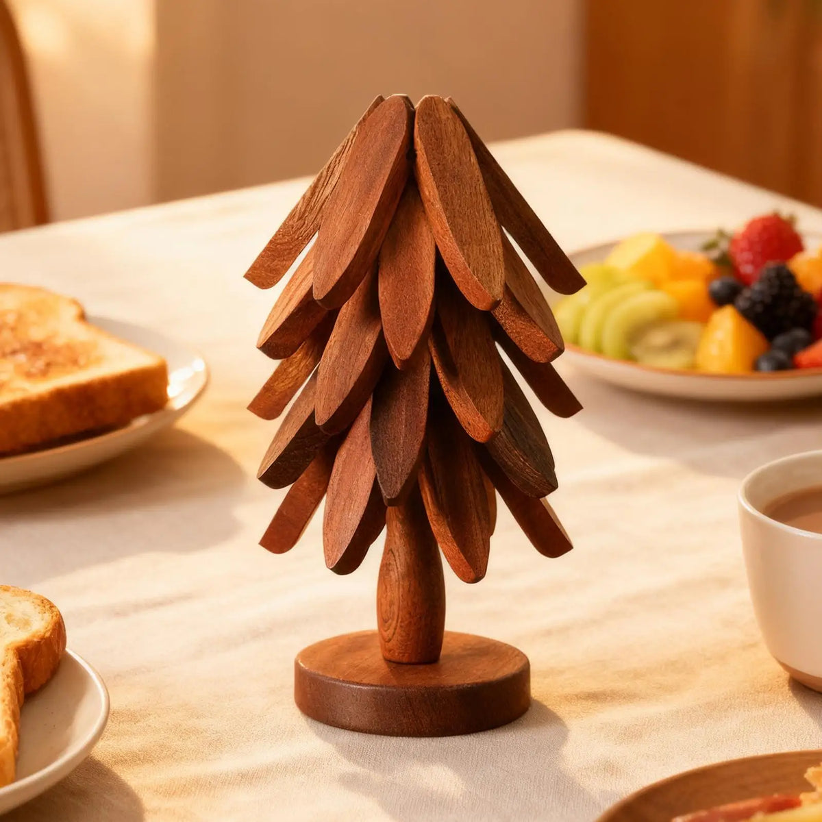Wooden Christmas Tree Trivet | Folding Bamboo Hot Pot Coaster