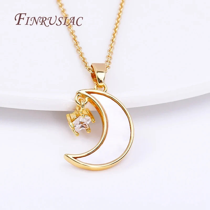 18K Gold Plated Zircon Star Shell Moon Pendant Charm for DIY