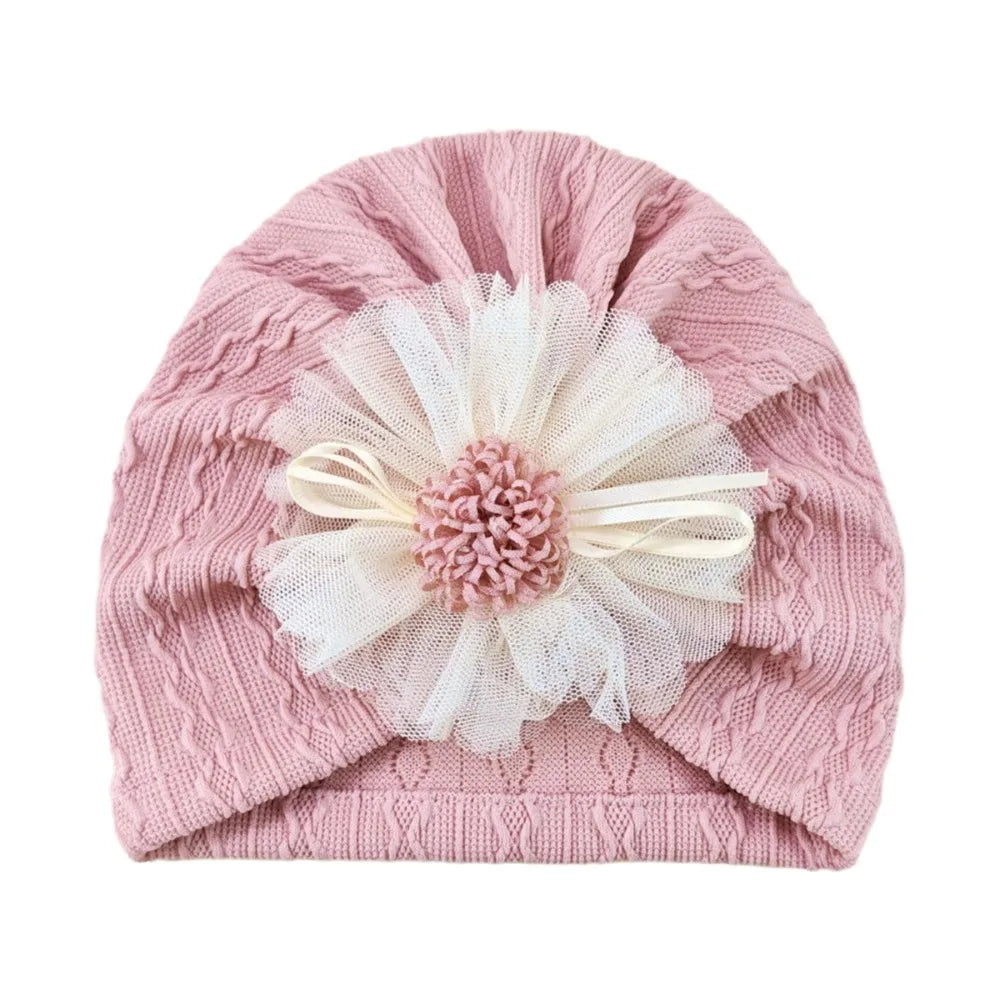 Soft Cotton Infant Turban Hat – Elastic Flower Baby Headscarf