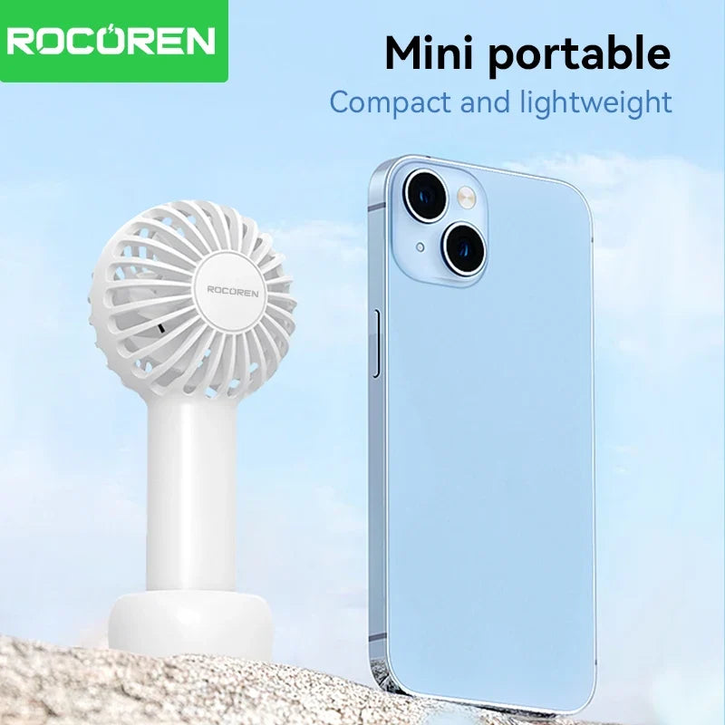 Rocoren Mini Portable USB Rechargeable Handheld Fan with Base