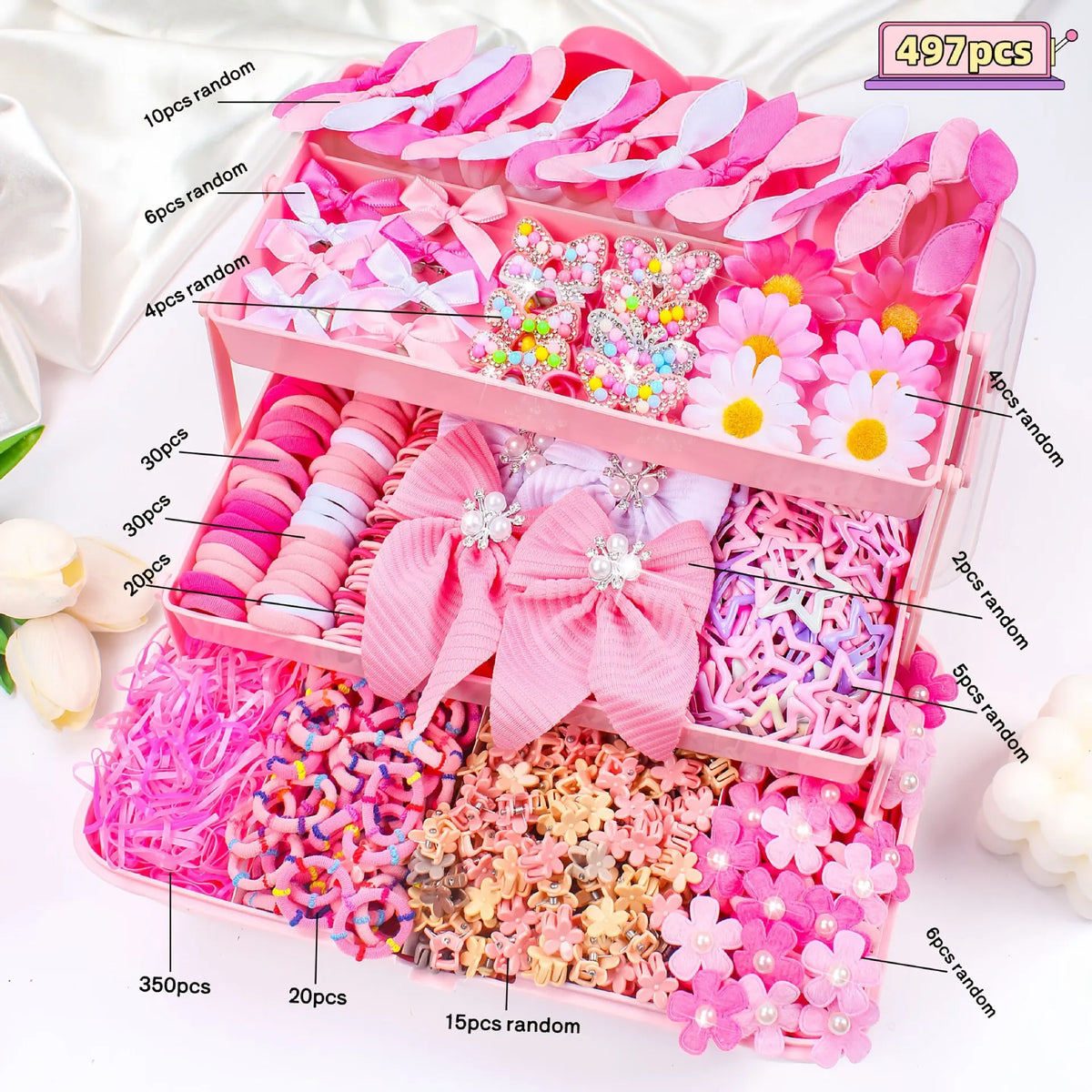 850PCS Girls Grosgrain Ribbon Hair Ties & Elastic Hair Bands