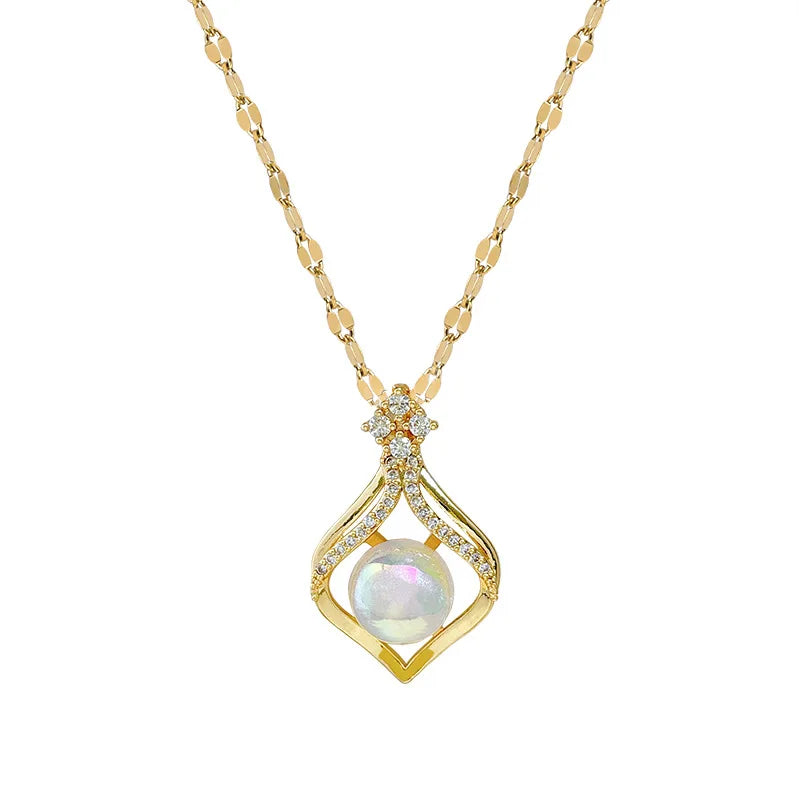 Zirconia Waterdrop Mermaid Pendant Necklace | Gold Steel