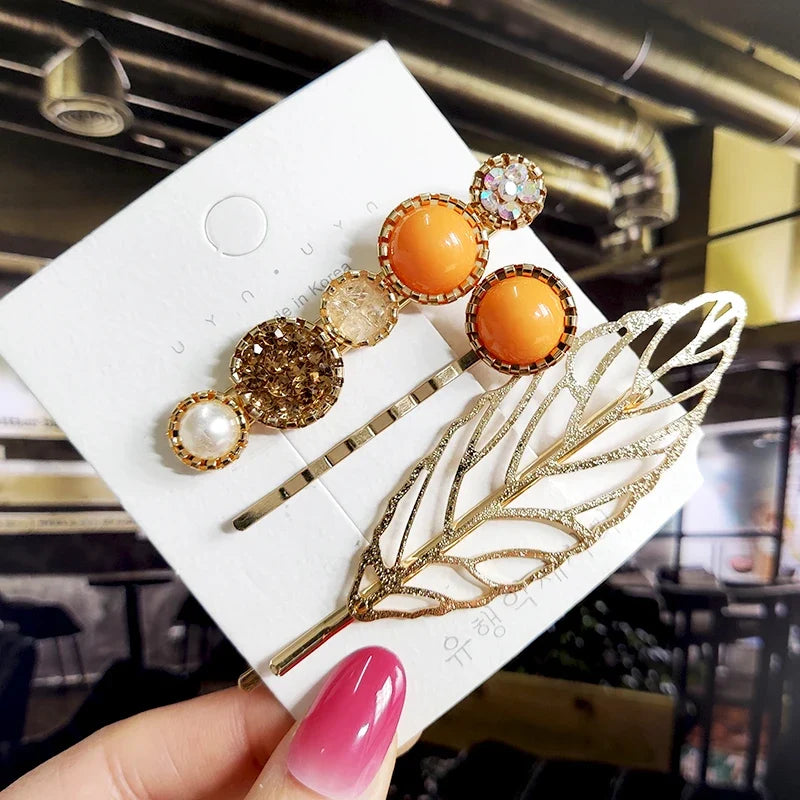 Pearl Crystal Hair Clips Set – Korean Geometric Barrettes