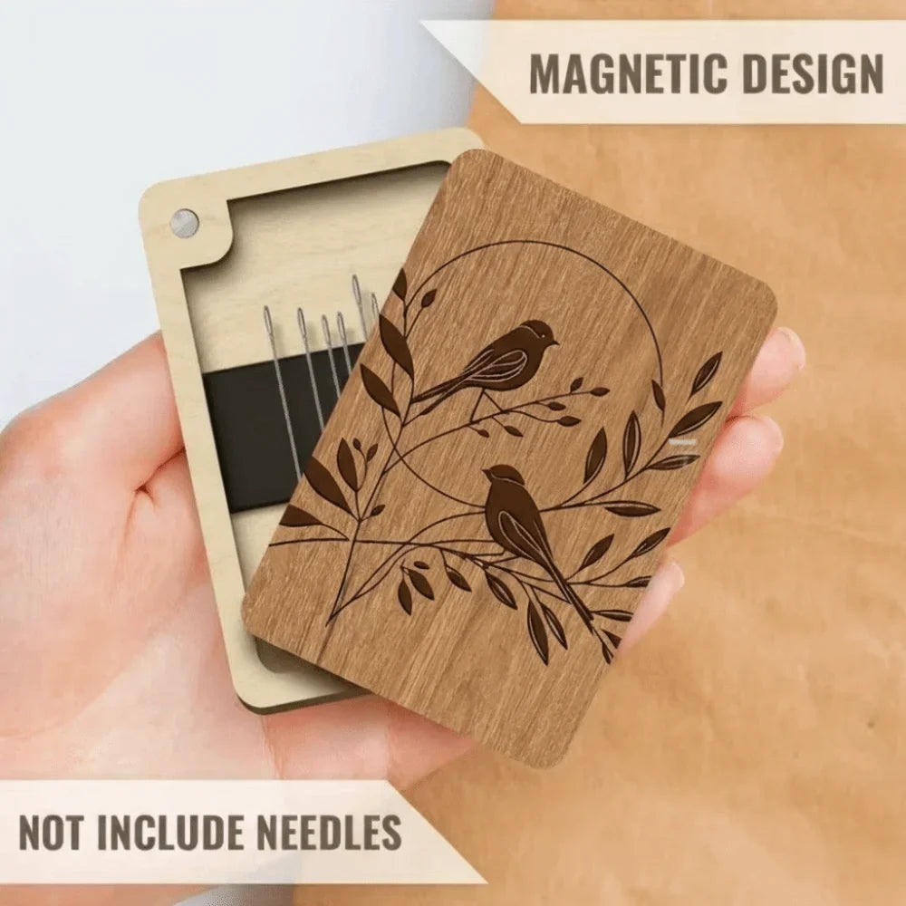 Bamboo Magnetic Needle Box – Portable Sewing & Knitting Organizer