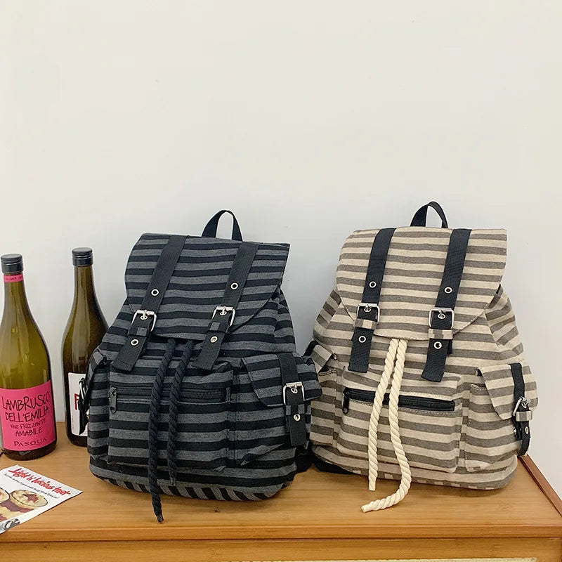 Korean Retro Plaid Canvas Backpack – Stylish & Large Capacity