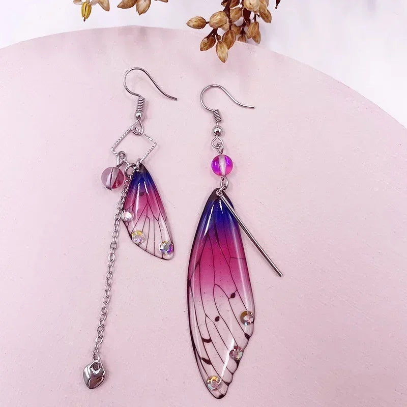 3 Pairs Fairy Butterfly Gradient Asymmetric Drop Earrings Set