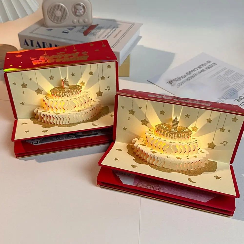 3D Pop-Up Birthday Card with LED Light & 6 Money Gift Slots