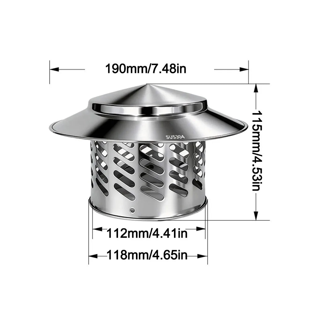 Stainless Steel Chimney Cap Rainproof Cover 80–200mm