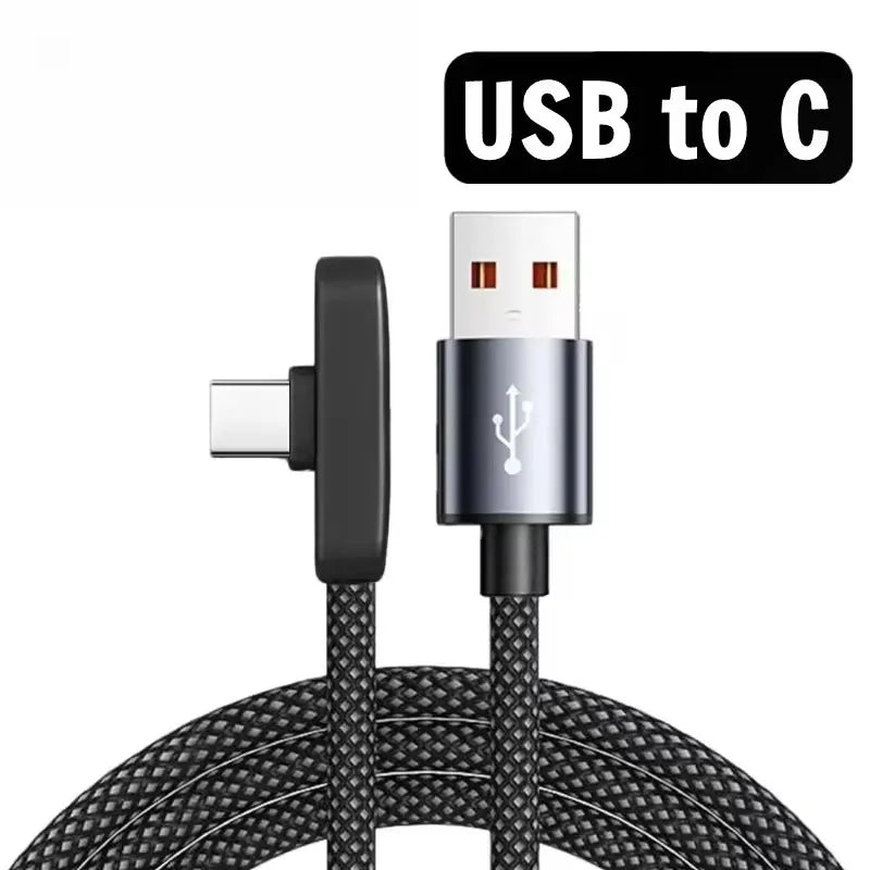 100W 90-Degree USB-C Fast Charging Braided Cable | Right Angle