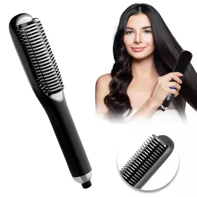 PTC Ceramic Hair Straightener Brush – 30-Second Fast Heat