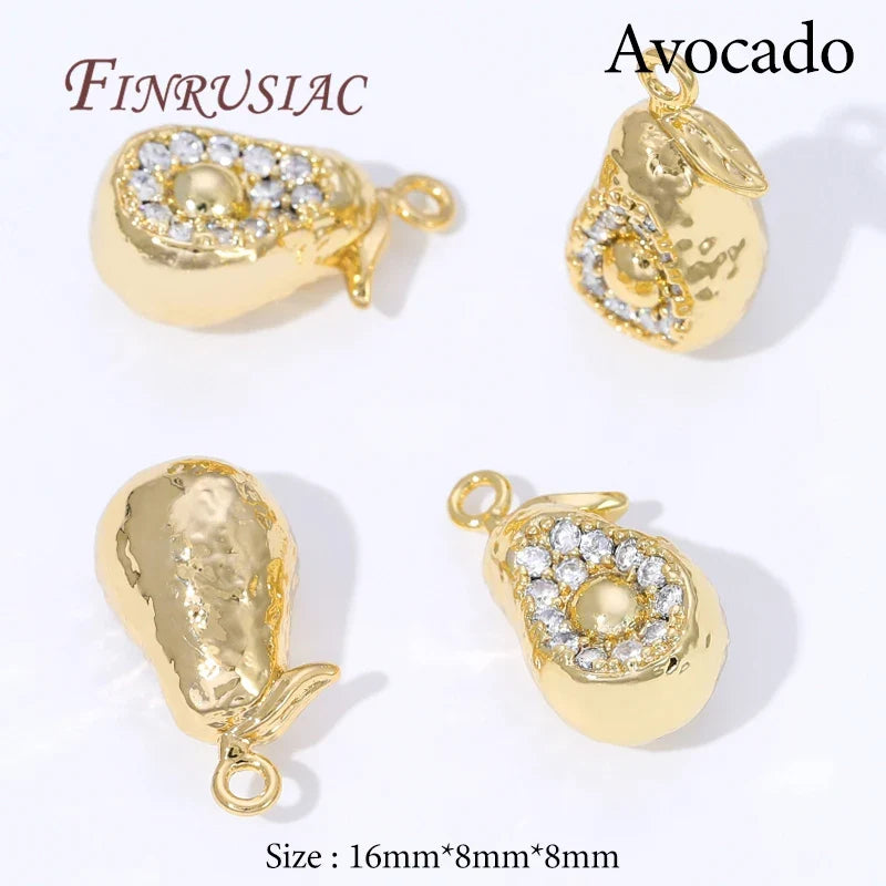 18K Gold Plated Mango & Strawberry Fruit Charms for DIY Jewelry