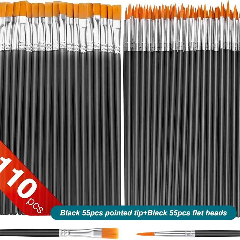 Nylon Paint Brush Set 30–110 Pcs | Round & Flat Art Brushes