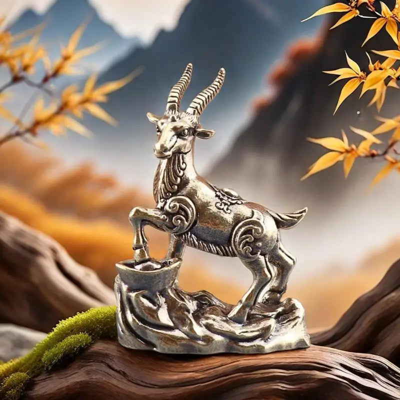 Feng Shui Zodiac Goat Statue with Lucky Coins – Desk Décor