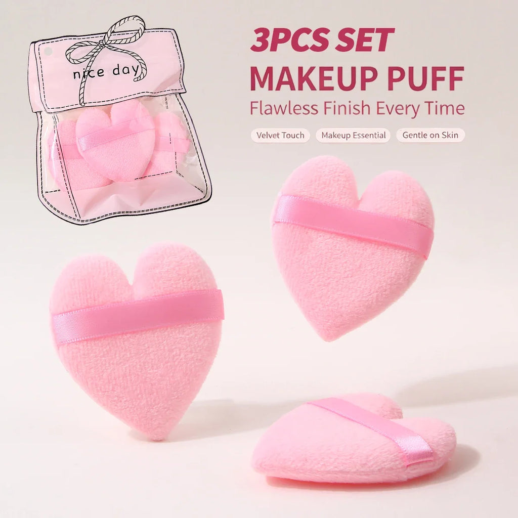 Heart Shaped Plush Makeup Puff with Strap – Set of 3 | Nixie