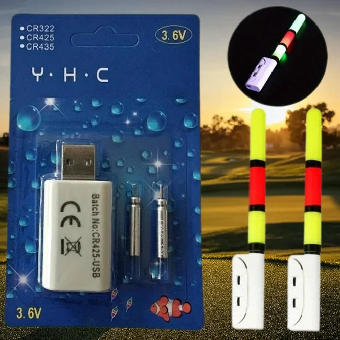 Night Fishing Float Set – 2 Bobbers + USB Charger & CR425 Batteries