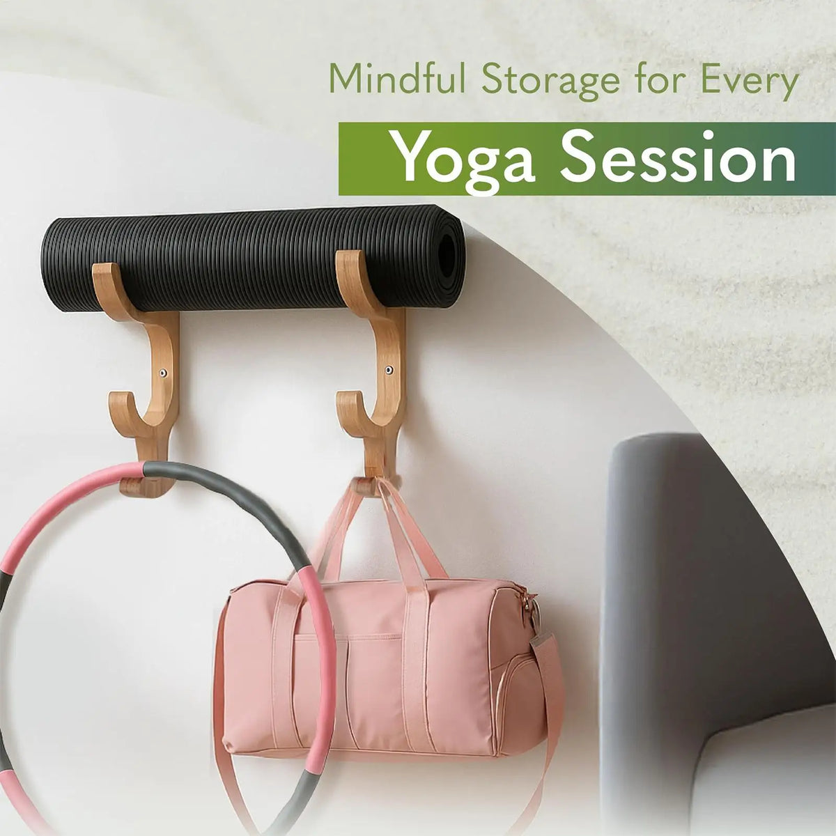 Wooden Wall Mount Yoga Mat Holder & Gym Organizer Rack