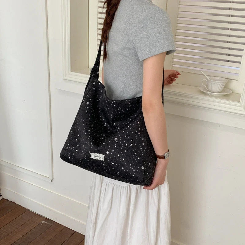 Korean Minimalist Star Canvas Tote Bag – Large Shoulder Bag