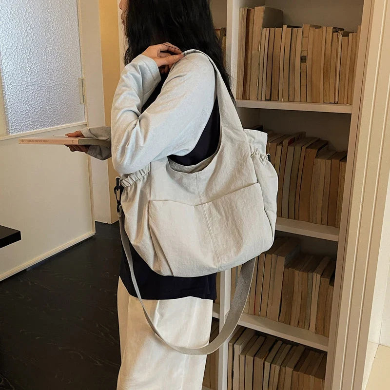 Korean Canvas Drawstring Bucket Bag – Retro Crossbody for Women
