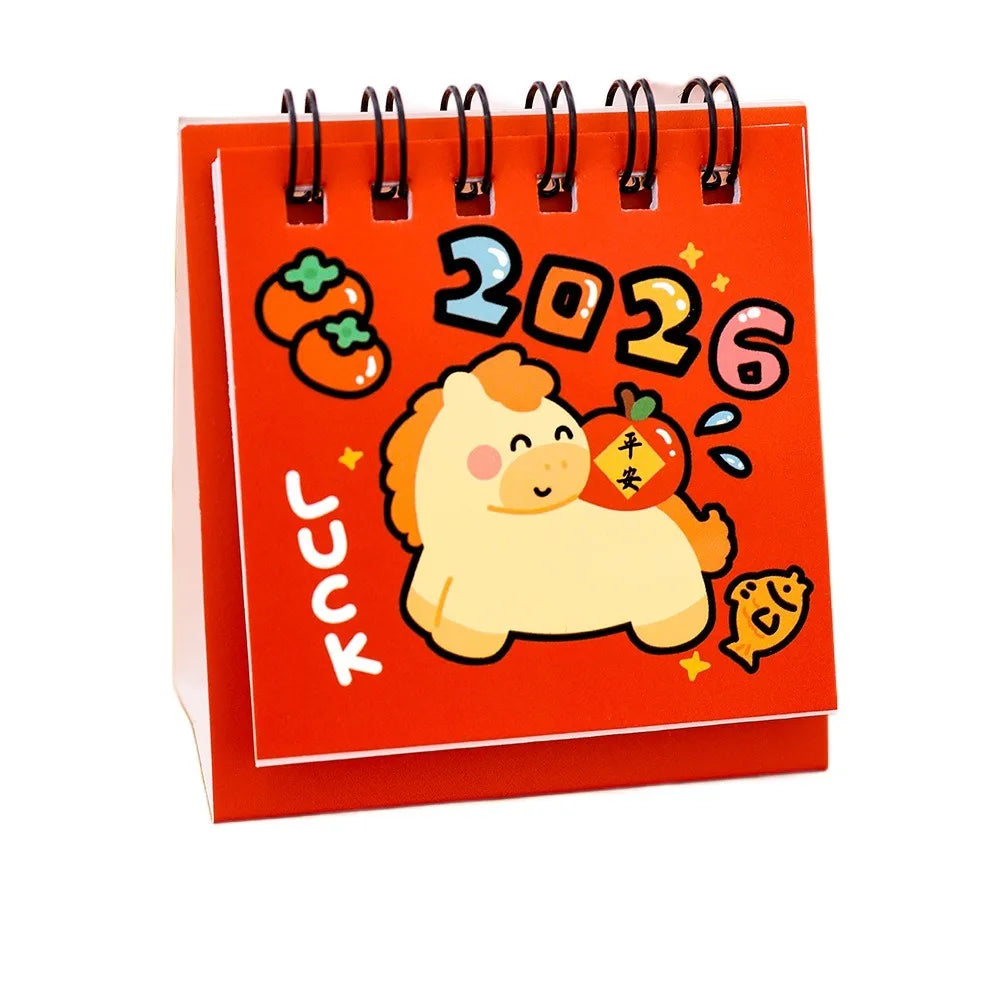 2026 Mini Desk Calendar – Cute Cartoon Coil Binding Monthly Planner