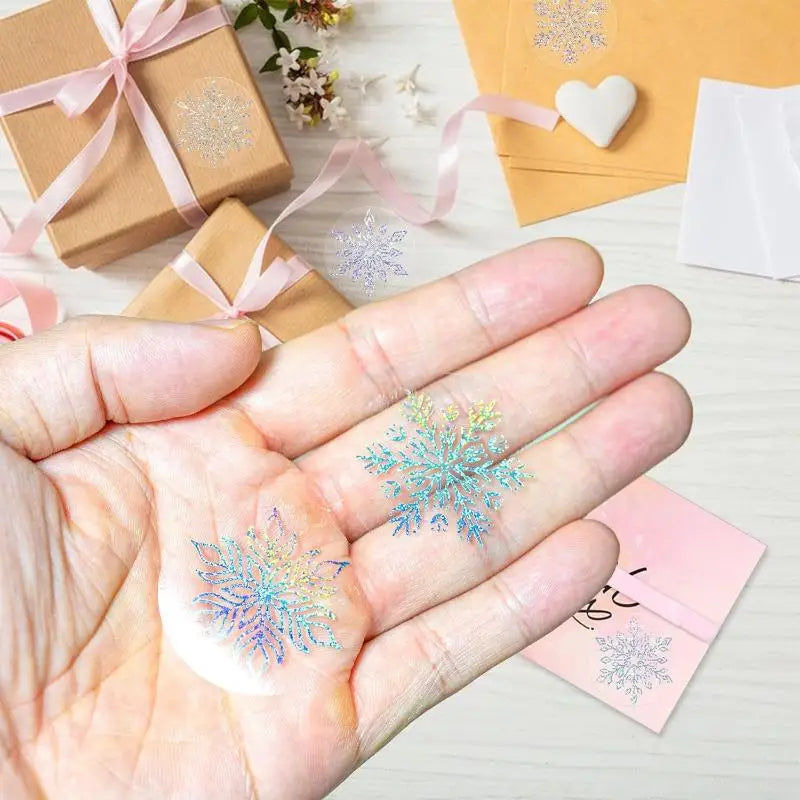 Ice Crystal Christmas Stickers 500 Sheets – Xmas Gift Tags Roll