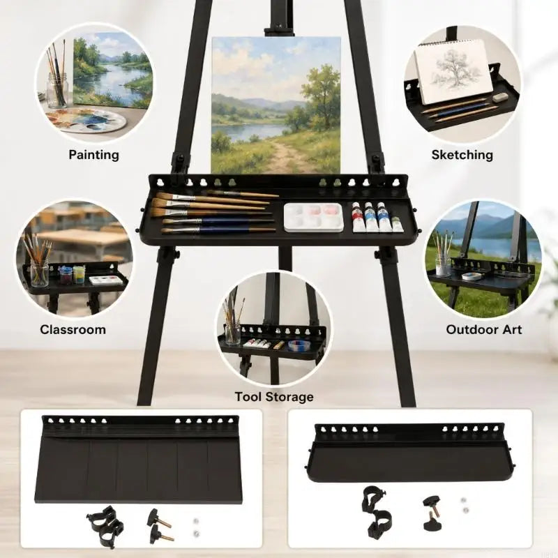 Matte Black Painting Tray Attachment | Easel Art Supply Shelf
