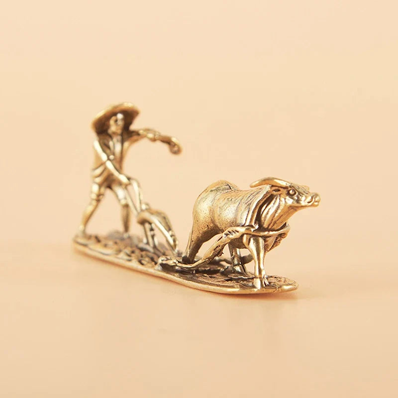 Antique Brass Tea Pet Figurine – Farmer & Cow Collectible