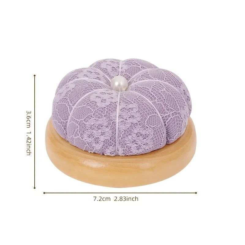 Pumpkin Lace Pincushion Wooden Base – Needle Organizer