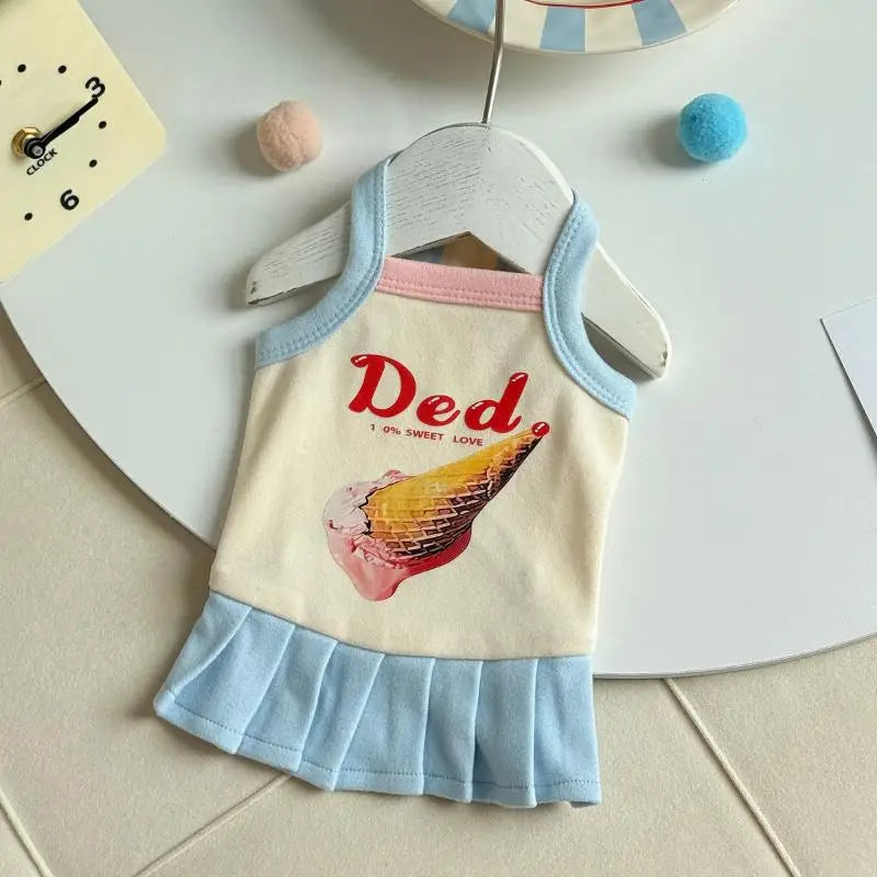 Small Dog Princess Sling Dress – Ice Cream Print Pet Outfit