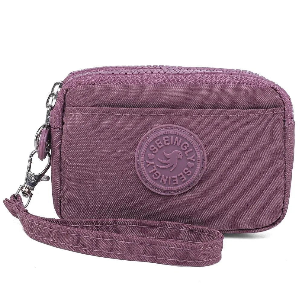 Women's Waterproof Nylon Coin Purse with Lanyard & Zipper