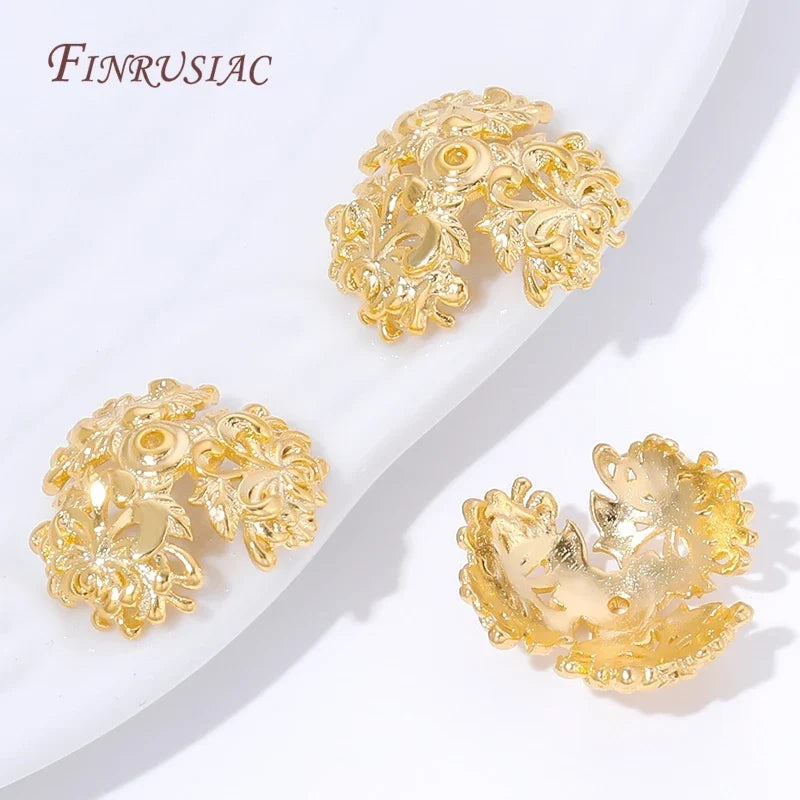 18K Gold Plated Filigree Flower Bead Caps for Jewelry Making