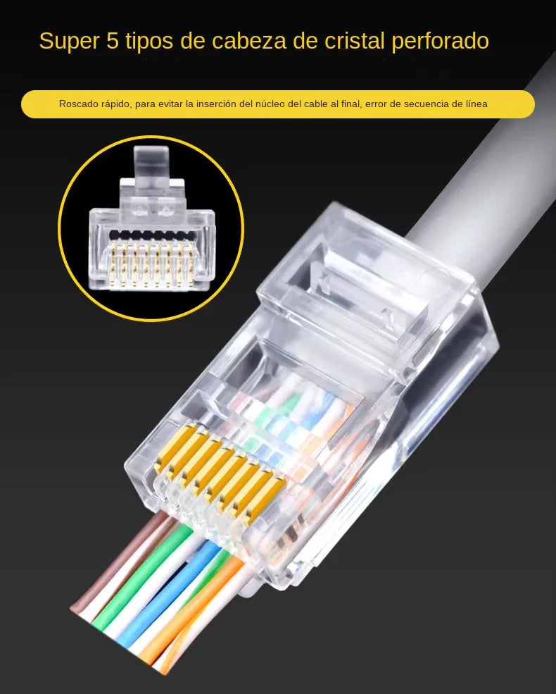 100Pcs RJ45 CAT6 CAT5e Pass-Through Connectors Gold-Plated 8P8C