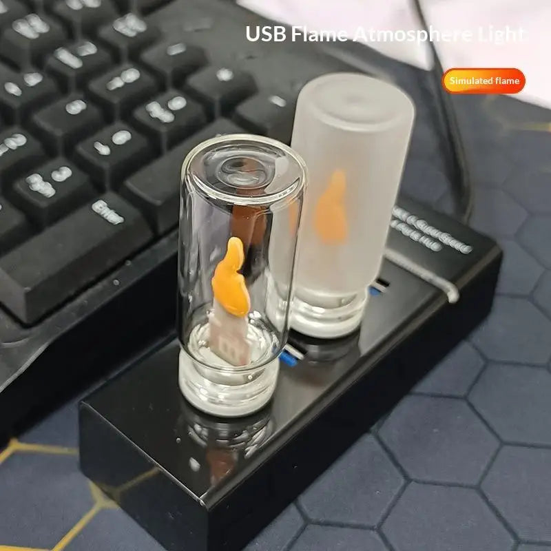 USB Flickering LED Glass Candle Night Light | Flame Effect